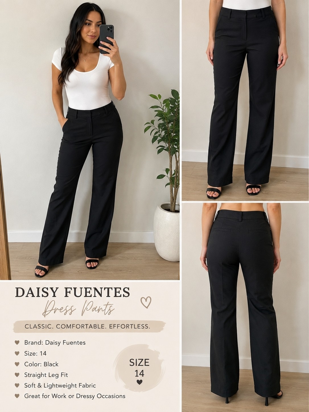 Daisy Fuentes Black Straight-Leg Dress Pants Size 14 - Picture 1 of 8